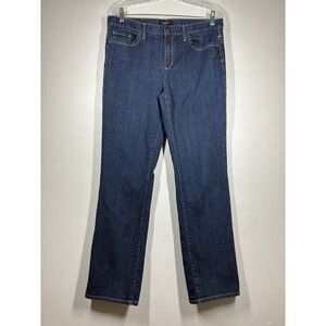 Talbots Straight Leg Jeans Size 12 Dark Indigo Blue Stretch Denim Lycra Spandex